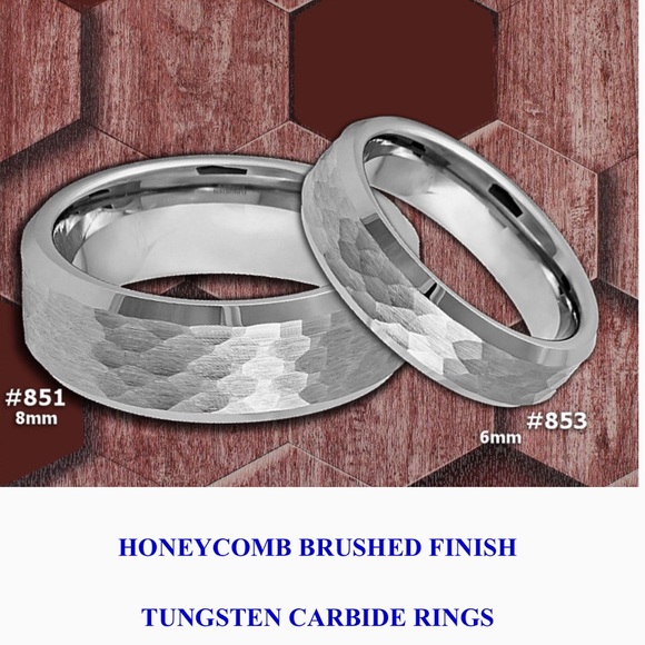 6mm 8mm Honeycomb Tungsten Wedding Bands 2pc set - Picture 4 of 5